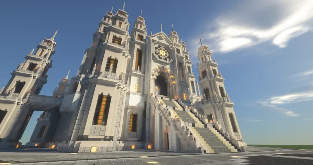 cityplan-modでワンクリック設置した白の空中大聖堂(シェーダーあり)