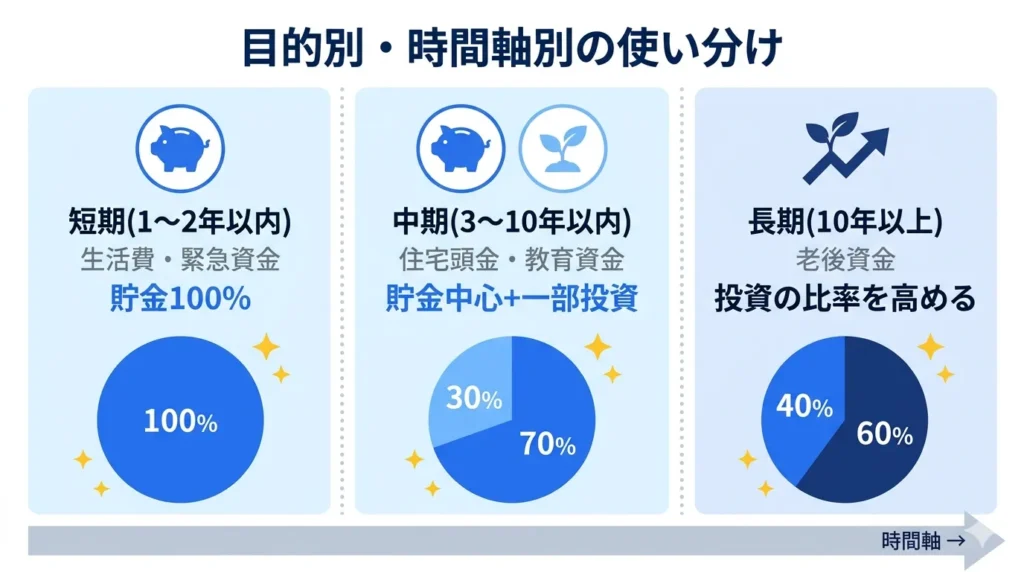 短期・中期・長期で見る貯金と投資の使い分けマトリクス